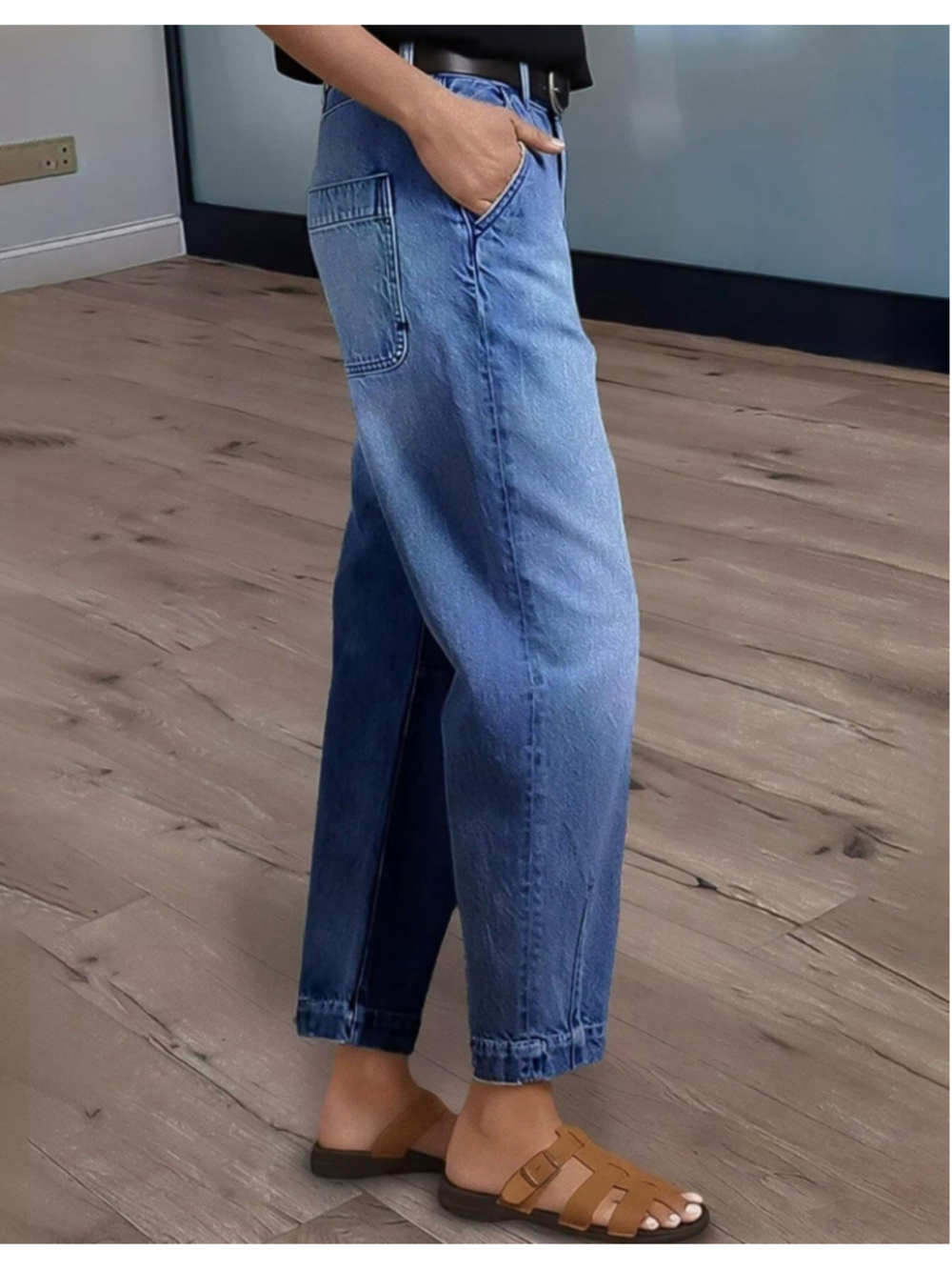 Flamingals XL Straight Leg Jeans for Women Mid Rise Barrel Cropped Casual Wash